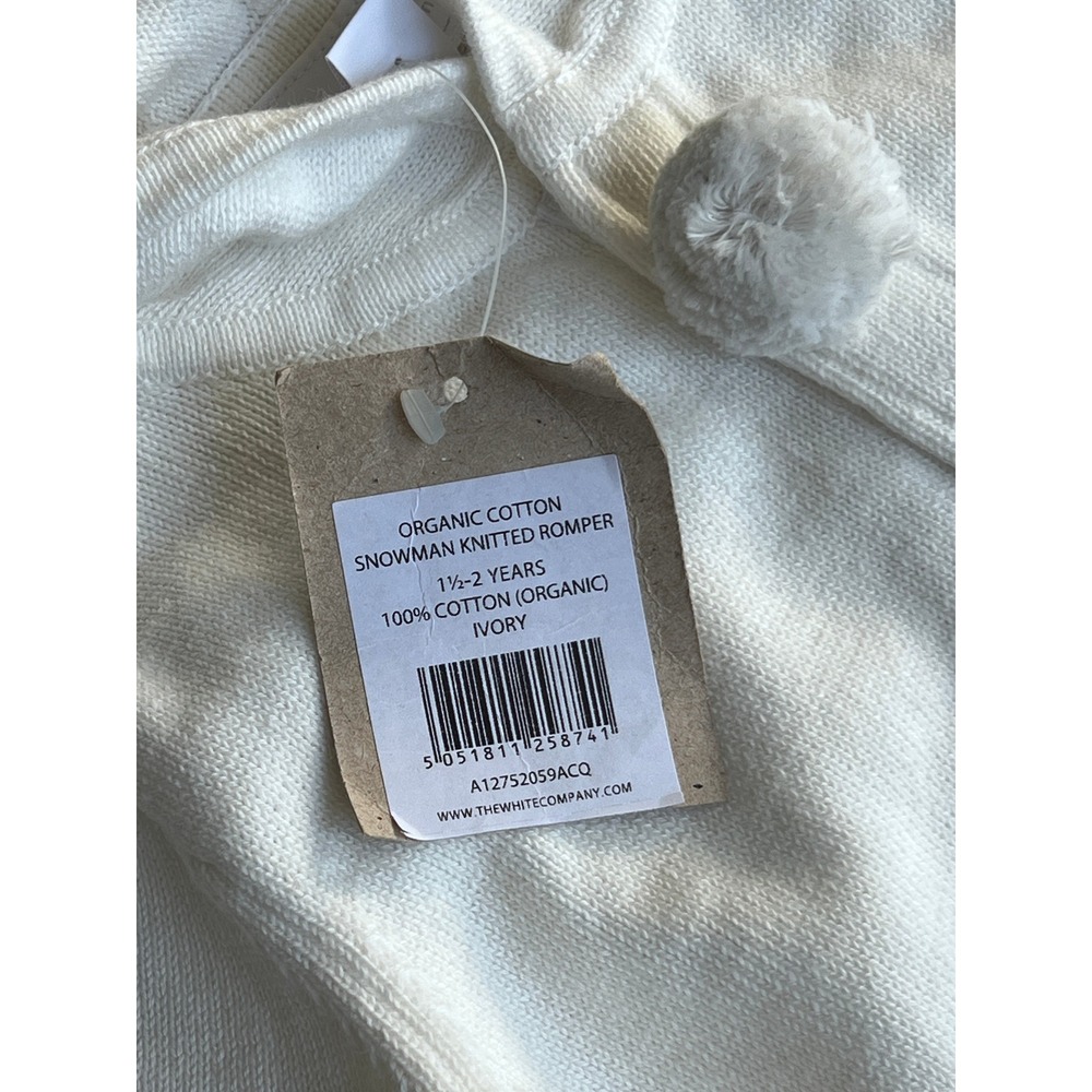 The Little White Company Snowman Knitted Romper Kids 1.5-2Y Ivory Organic Cotton - Picture 4 of 6
